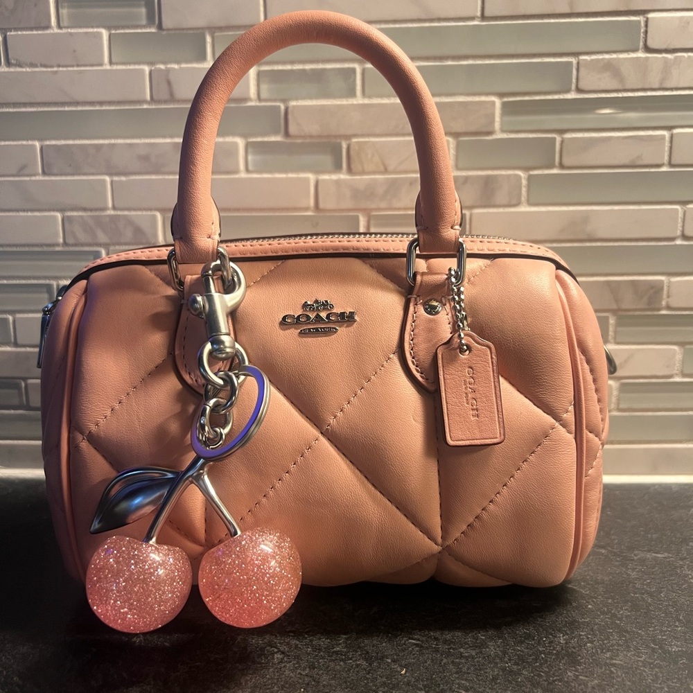 Pink Sparkling Cherry Bag Charm - Picture 2 of 2